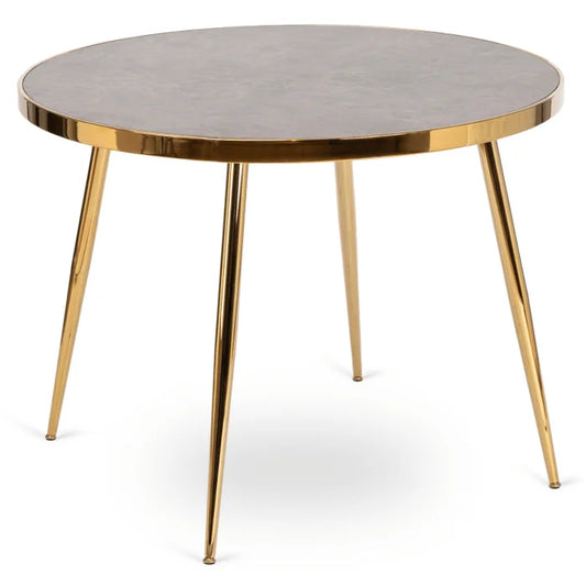 Elite TINGA 100 cm Round Dining Table – Grey Marble/Gold