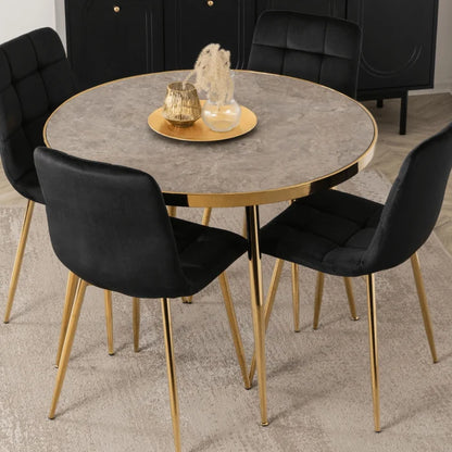 Elite TINGA 100 cm Round Dining Table – Grey Marble/Gold