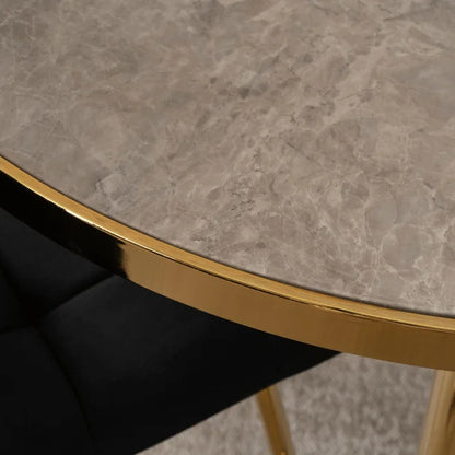 Elite TINGA 100 cm Round Dining Table – Grey Marble/Gold