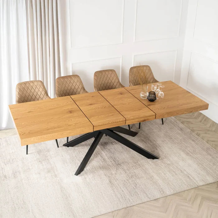 Elite HAMPTON Extendable Rectangular Dining Table 160–240 cm Rustic Oak / Black Modern Loft