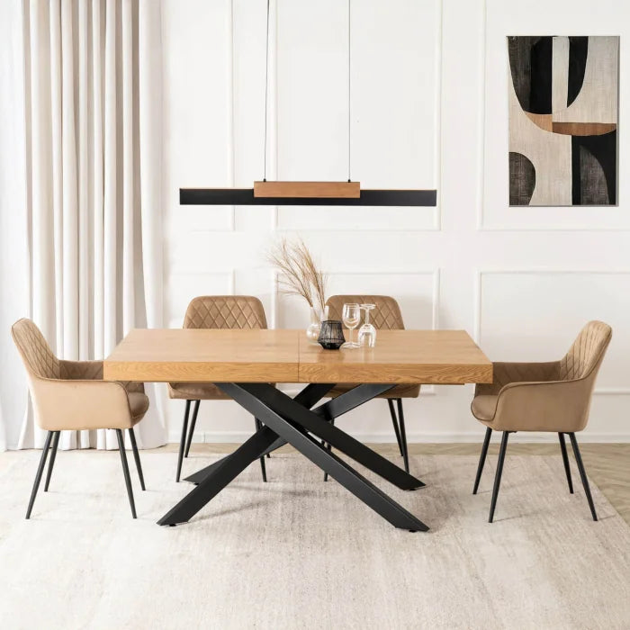 Elite HAMPTON Extendable Rectangular Dining Table 160–240 cm Rustic Oak / Black Modern Loft