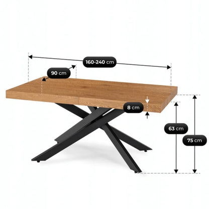 Elite HAMPTON Extendable Rectangular Dining Table 160–240 cm Rustic Oak / Black Modern Loft