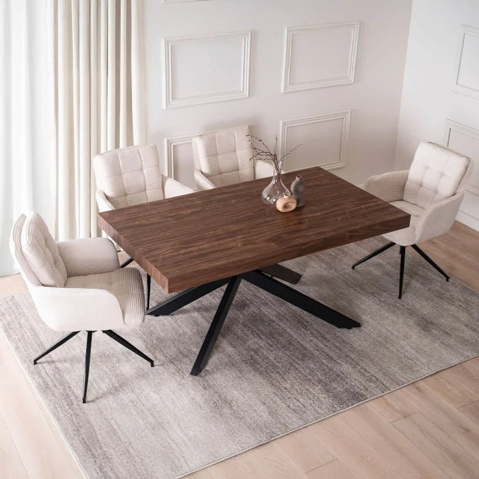 Elite HAMPTON Extendable Rectangular Dining Table 160–240 cm Walnut / Black Modern Loft
