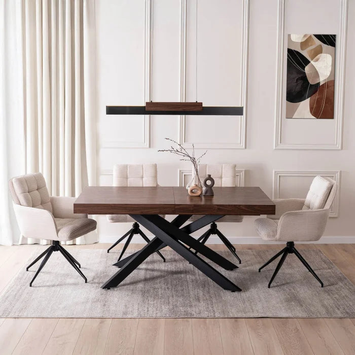 Elite HAMPTON Extendable Rectangular Dining Table 160–240 cm Walnut / Black Modern Loft