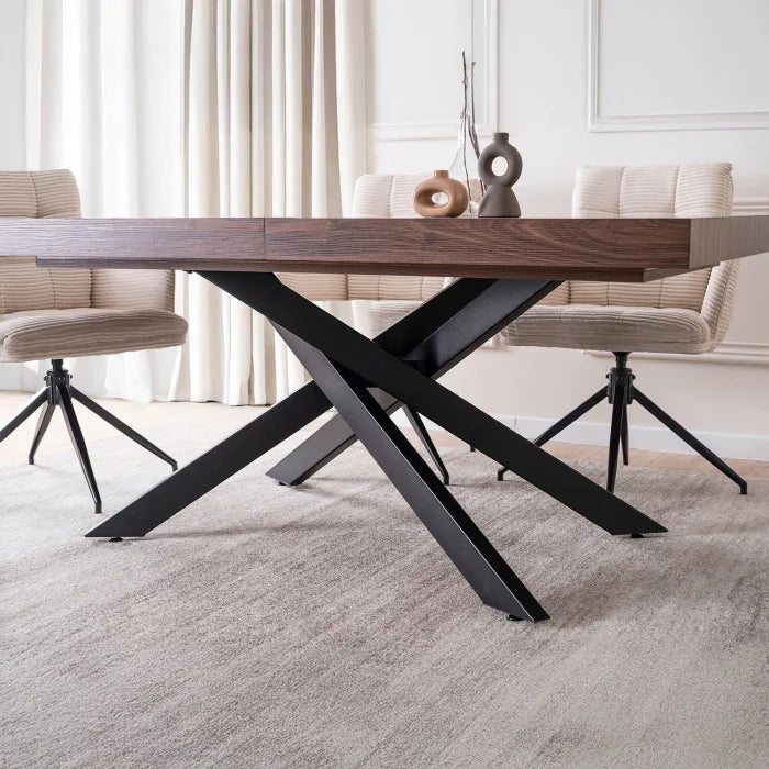 Elite HAMPTON Extendable Rectangular Dining Table 160–240 cm Walnut / Black Modern Loft