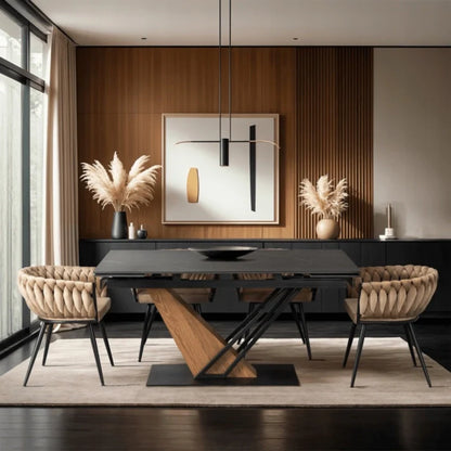 Elite REX Extendable Rectangular Dining Table 160–220 cm Ceramic Black Marble/Walnut Modern Loft