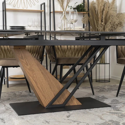 Elite REX Extendable Rectangular Dining Table 160–220 cm Ceramic Black Marble/Walnut Modern Loft