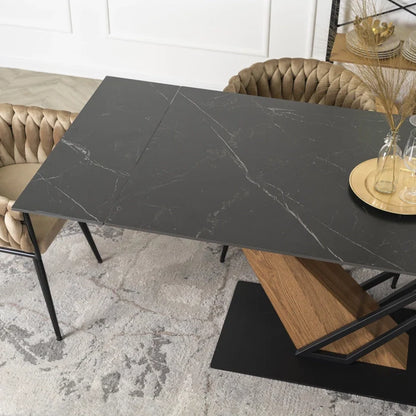 Elite REX Extendable Rectangular Dining Table 160–220 cm Ceramic Black Marble/Walnut Modern Loft