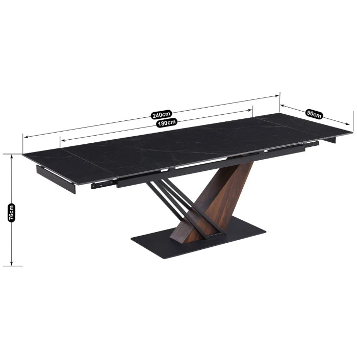 Elite REX 2 Extendable Rectangular Dining Table 180–240 cm Ceramic Black Marble/Walnut Modern Loft