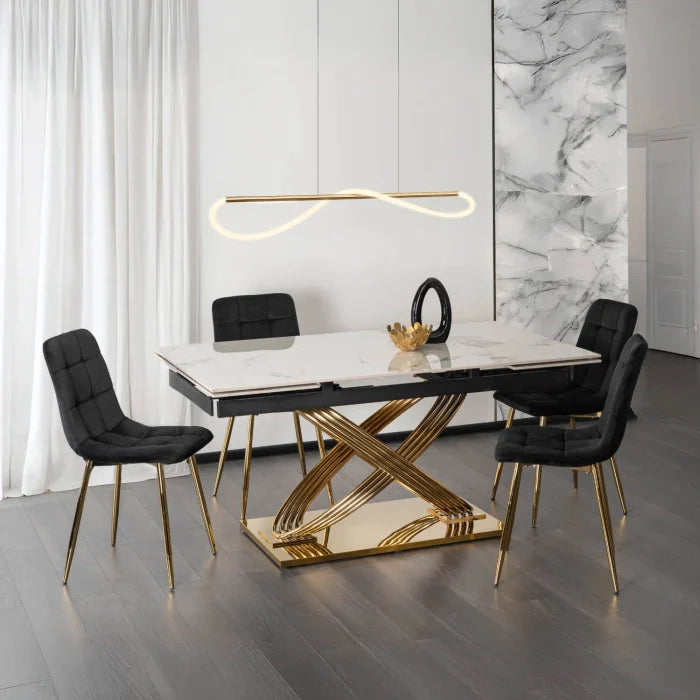 Elite IBIZA 160-240 cm Dining Table IBIZA 160–240 cm White Marble/Gold, Modern Loft