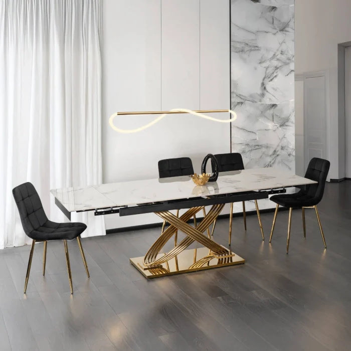 Elite IBIZA 160-240 cm Dining Table IBIZA 160–240 cm White Marble/Gold, Modern Loft