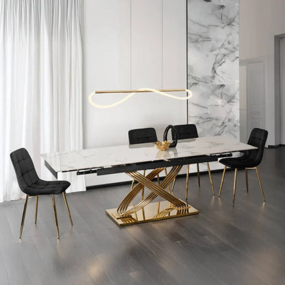 Elite IBIZA 160-240 cm Dining Table IBIZA 160–240 cm White Marble/Gold, Modern Loft