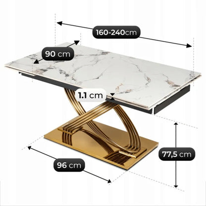 Elite IBIZA 160-240 cm Dining Table IBIZA 160–240 cm White Marble/Gold, Modern Loft