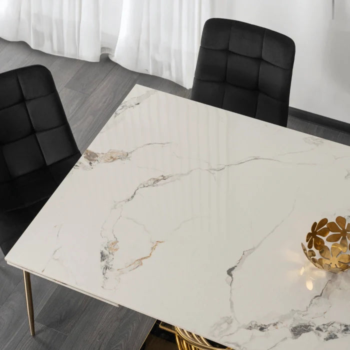Elite IBIZA 160-240 cm Dining Table IBIZA 160–240 cm White Marble/Gold, Modern Loft