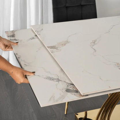 Elite IBIZA 160-240 cm Dining Table IBIZA 160–240 cm White Marble/Gold, Modern Loft