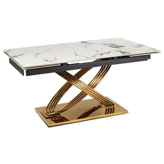 Elite IBIZA 160-240 cm Dining Table IBIZA 160–240 cm White Marble/Gold, Modern Loft