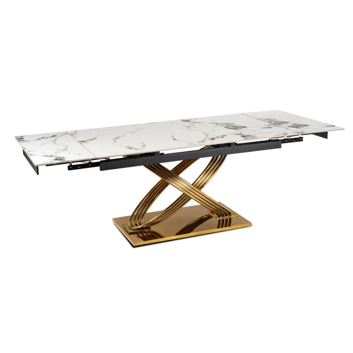 Elite IBIZA 160-240 cm Dining Table IBIZA 160–240 cm White Marble/Gold, Modern Loft