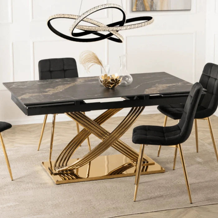 Elite IBIZA 160-240 cm Dining Table IBIZA 160–240 cm Black Marble/Gold, Modern Loft