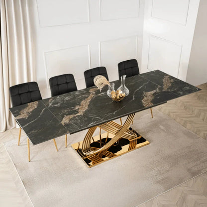 Elite IBIZA 160-240 cm Dining Table IBIZA 160–240 cm Black Marble/Gold, Modern Loft