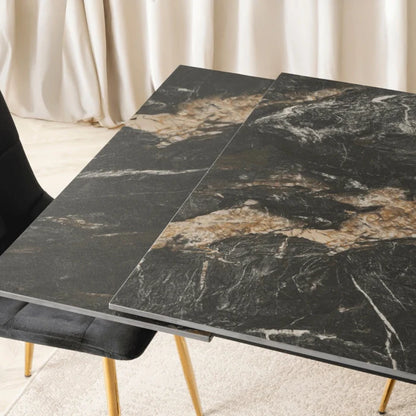 Elite IBIZA 160-240 cm Dining Table IBIZA 160–240 cm Black Marble/Gold, Modern Loft