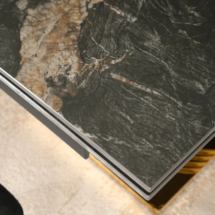 Elite IBIZA 160-240 cm Dining Table IBIZA 160–240 cm Black Marble/Gold, Modern Loft