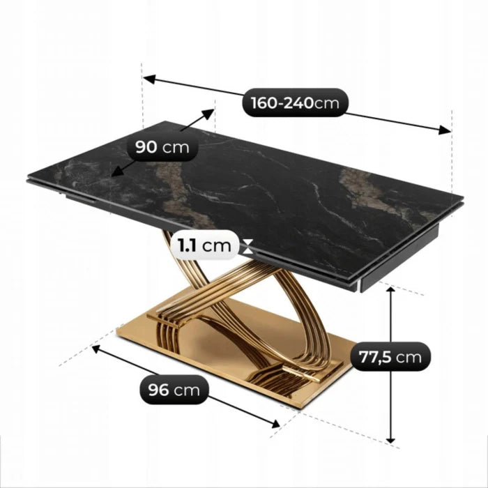 Elite IBIZA 160-240 cm Dining Table IBIZA 160–240 cm Black Marble/Gold, Modern Loft