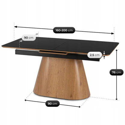 Elite LISBON Extendable Rectangular Dining Table 160–200 cm Ceramic Black/Oak Modern