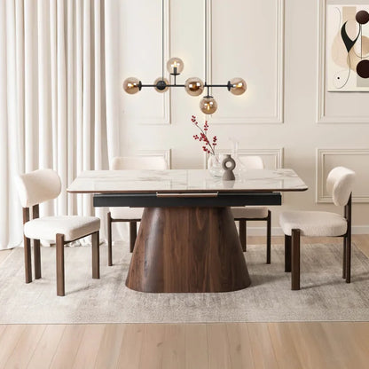 Elite LISBON Extendable Rectangular Dining Table 160–200 cm Ceramic White Marble/Walnut Dining Table Modern