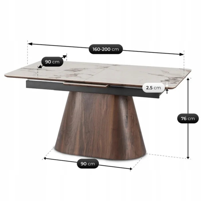 Elite LISBON Extendable Rectangular Dining Table 160–200 cm Ceramic White Marble/Walnut Dining Table Modern