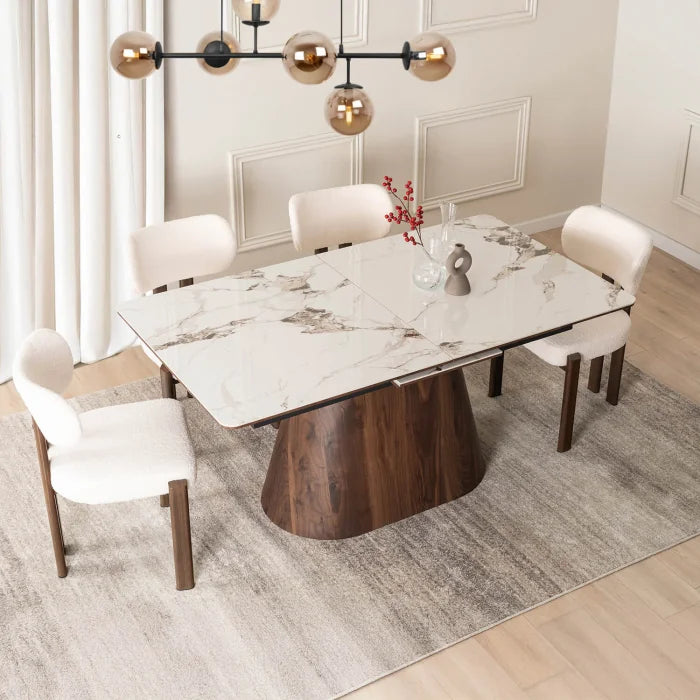Elite LISBON Extendable Rectangular Dining Table 160–200 cm Ceramic White Marble/Walnut Dining Table Modern