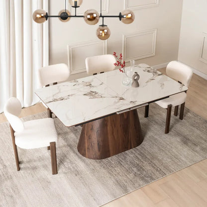 Elite LISBON Extendable Rectangular Dining Table 160–200 cm Ceramic White Marble/Walnut Dining Table Modern