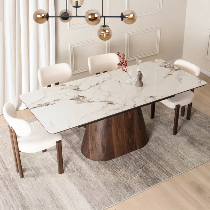 Elite LISBON Extendable Rectangular Dining Table 160–200 cm Ceramic White Marble/Walnut Dining Table Modern