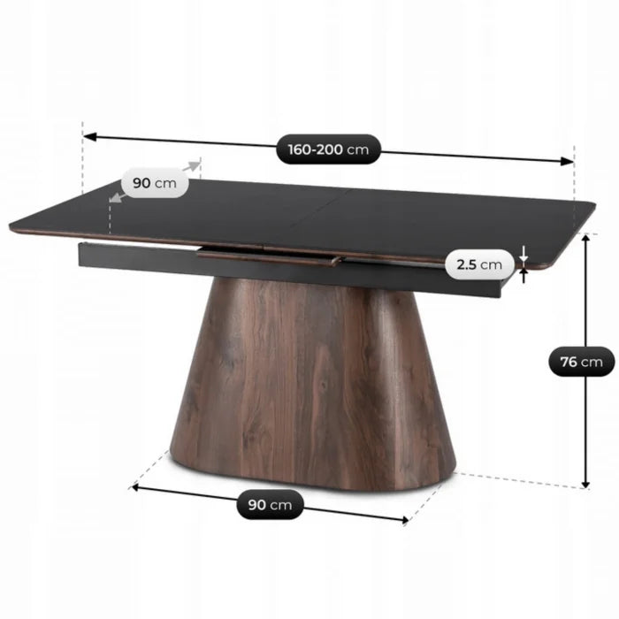 Elite LISBON Extendable Rectangular Dining Table 160–200 cm Ceramic Black/Walnut Dining Table Modern