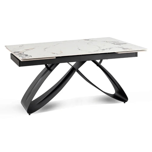 Elite LUIGI Extendable Rectangular Dining Table 160–240 cm, Modern Ceramic White Marble/Black