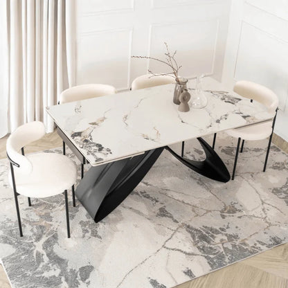 Elite LUIGI Extendable Rectangular Dining Table 160–240 cm, Modern Ceramic White Marble/Black