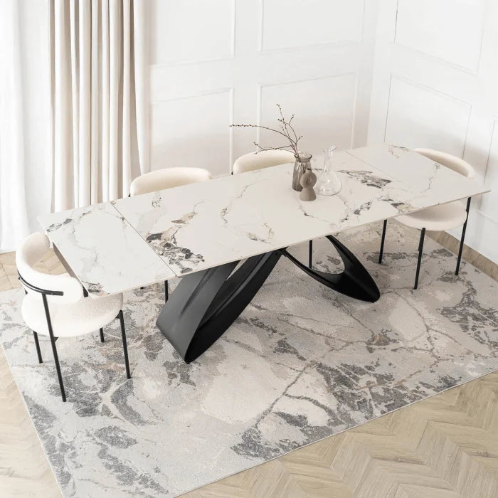 Elite LUIGI Extendable Rectangular Dining Table 160–240 cm, Modern Ceramic White Marble/Black