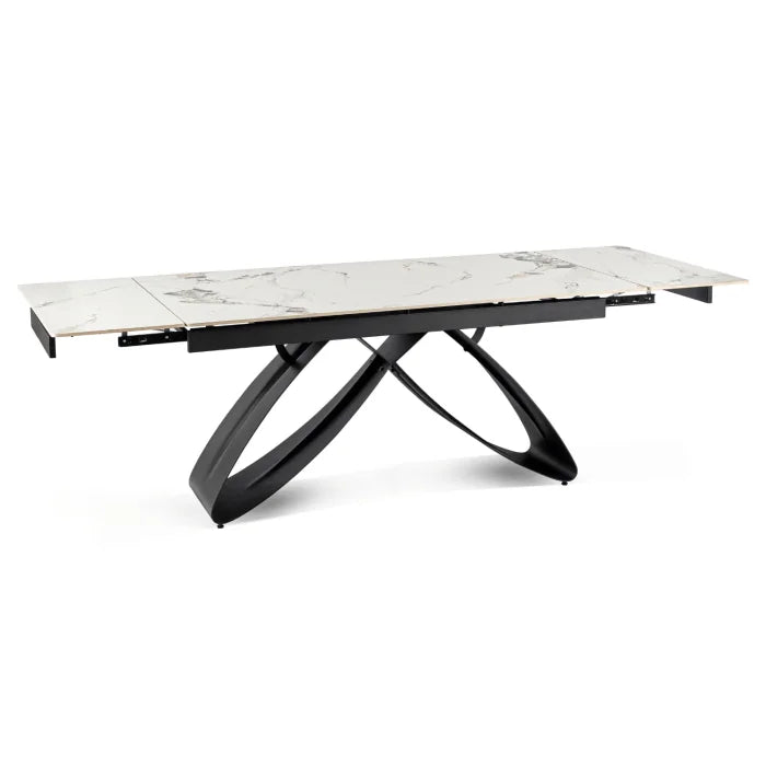 Elite LUIGI Extendable Rectangular Dining Table 160–240 cm, Modern Ceramic White Marble/Black