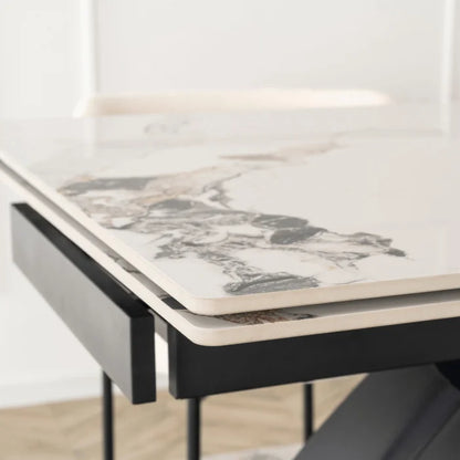 Elite LUIGI Extendable Rectangular Dining Table 160–240 cm, Modern Ceramic White Marble/Black