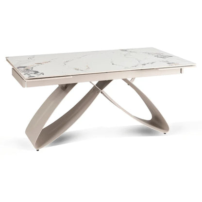 Elite LUIGI Extendable Rectangular Dining Table 160–240 cm, Modern Ceramic White Marble/Cashmere