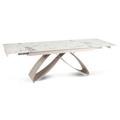 Elite LUIGI Extendable Rectangular Dining Table 160–240 cm, Modern Ceramic White Marble/Cashmere