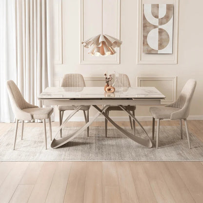Elite LUIGI Extendable Rectangular Dining Table 160–240 cm, Modern Ceramic White Marble/Cashmere