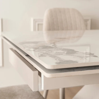 Elite LUIGI Extendable Rectangular Dining Table 160–240 cm, Modern Ceramic White Marble/Cashmere