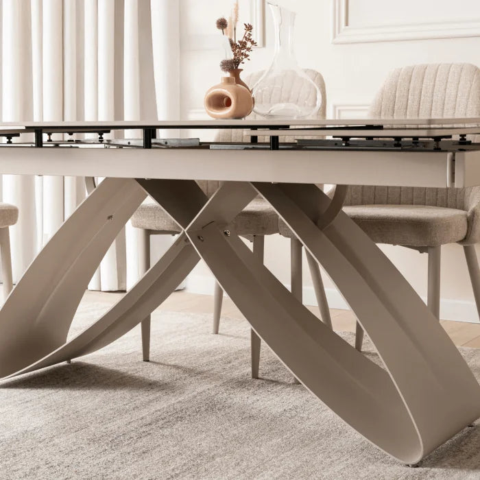 Elite LUIGI Extendable Rectangular Dining Table 160–240 cm, Modern Ceramic White Marble/Cashmere
