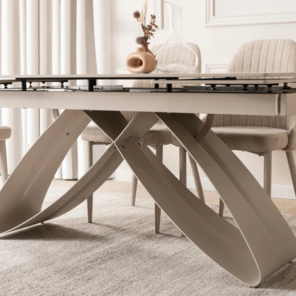 Elite LUIGI Extendable Rectangular Dining Table 160–240 cm, Modern Ceramic White Marble/Cashmere