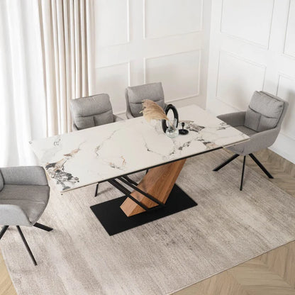 Elite REX 2 Extendable Rectangular Dining Table 180–240 cm Ceramic White Marble/Black Modern Loft