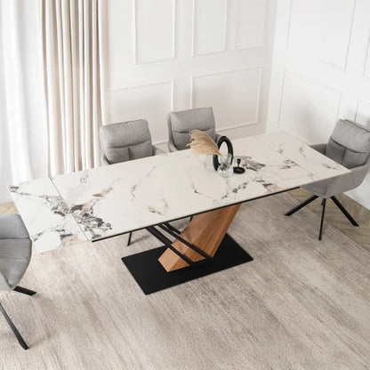 Elite REX 2 Extendable Rectangular Dining Table 180–240 cm Ceramic White Marble/Black Modern Loft