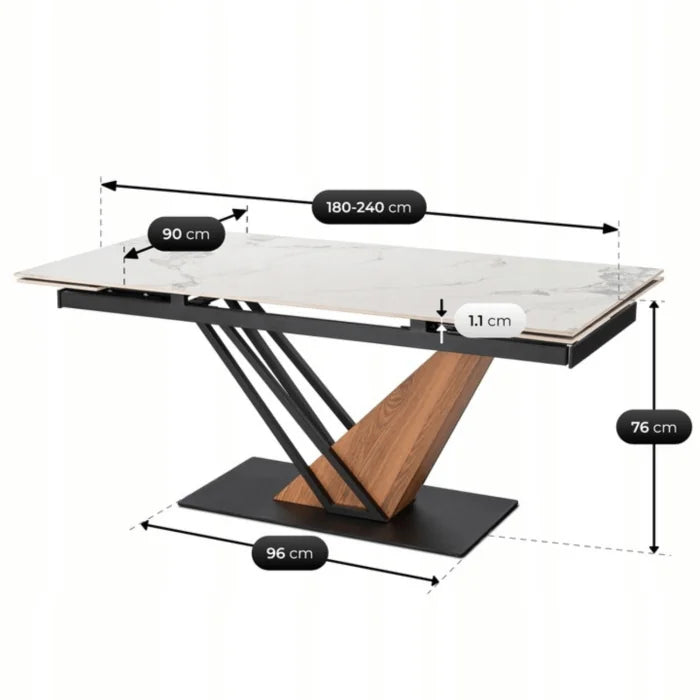 Elite REX 2 Extendable Rectangular Dining Table 180–240 cm Ceramic White Marble/Black Modern Loft