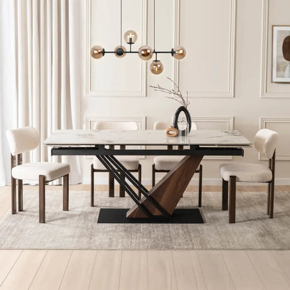 Elite REX 2 Extendable Rectangular Dining Table 180–240 cm Ceramic White Marble/Walnut Modern Loft