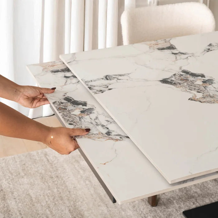 Elite REX 2 Extendable Rectangular Dining Table 180–240 cm Ceramic White Marble/Walnut Modern Loft