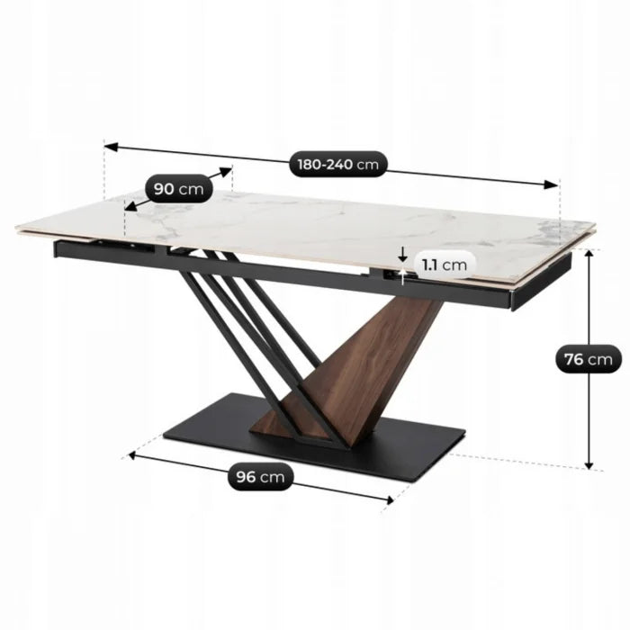 Elite REX 2 Extendable Rectangular Dining Table 180–240 cm Ceramic White Marble/Walnut Modern Loft
